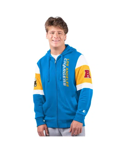 Starter Men's Powder Blue/gold Los Angeles Chargers Extreme Full-zip Hoodie In Animal Print