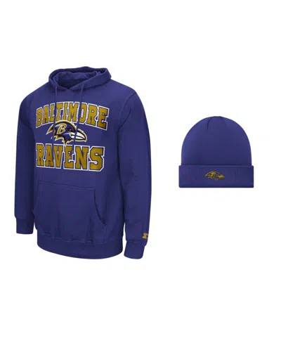 Starter Men's Purple Baltimore Ravens Hoodie And Cuffed Knit Hat Combo Pack In Blue