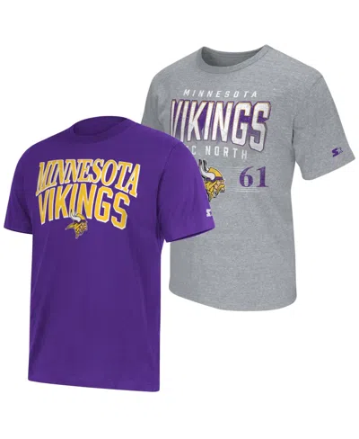 Starter Men's Purple/gray Minnesota Vikings Two-pack Logo T-shirt Set In Multi