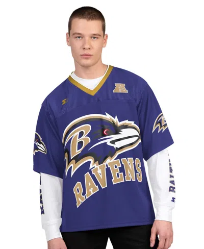 Starter Men's Purple/white Baltimore Ravens Short Sleeve Long Sleeve T-shirt In Blue