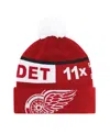 Starter Men's Red Detroit Red Wings Chyron Commemorative Cuffed Knit Hat With Pom In Red