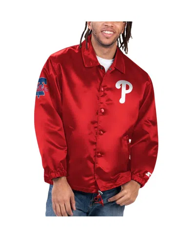 STARTER MEN'S RED PHILADELPHIA PHILLIES OPTION ROUTE SATIN FULL-SNAP JACKET