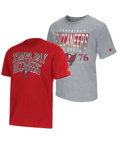 Starter Men's Red/heather Gray Tampa Bay Buccaneers Two-pack Logo T-shirt Set In Multi