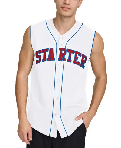 Starter Men's Regular-fit Logo Embroidered Sleeveless Button-down Baseball Jersey In White