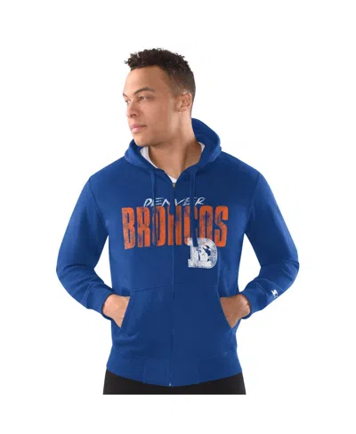 Starter Men's Royal Denver Broncos Distressed Classic Full-zip Hoodie In Blue