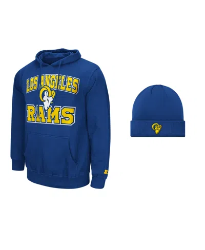 Starter Men's Royal Los Angeles Rams Hoodie And Cuffed Knit Hat Combo Pack In Blue