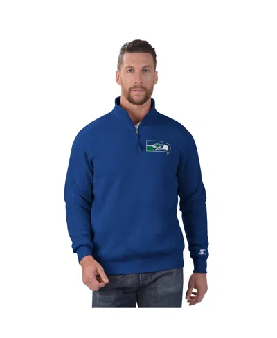 Starter Men's Royal Seattle Seahawks Classic Quarter-zip Pullover Sweatshirt In Blue