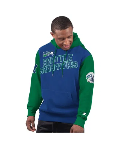 Starter Men's Royal Seattle Seahawks Extreme Vintage Logo Pullover Hoodie In Multi