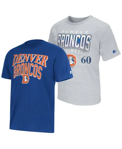 Starter Men's Royal/gray Denver Broncos Two-pack Throwback Logo T-shirt Set