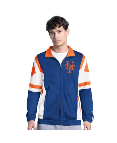 Starter Men's Royal/orange New York Mets Contender Tricot Full-zip Track Jacket In Royal,orange