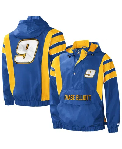 Starter Men's Royal/yellow Chase Elliott Impact Half-snap Pullover Jacket In Multi