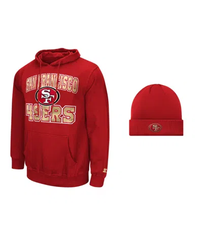 Starter Men's San Francisco 49ers Graphic Classic-fit Hoodie And Cuffed Knit Hat, 2-piece Set In Red