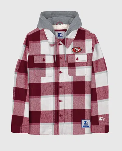Starter Men's San Francisco 49ers The Big Joe Sherpa Lined Plaid Jacket In Red