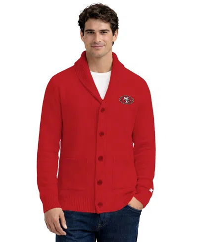Starter Men's Scarlet San Francisco 49ers Shawl Collar Heavy Knit Cardigan Sweater In Red