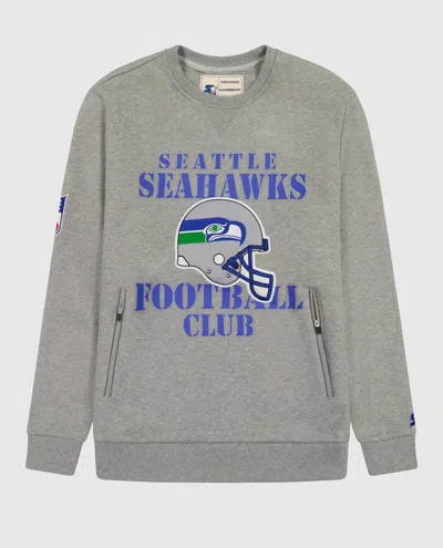 Starter Men's Seattle Seahawks Crew Neck Sweatshirt With Zip Pockets In Heather Grey