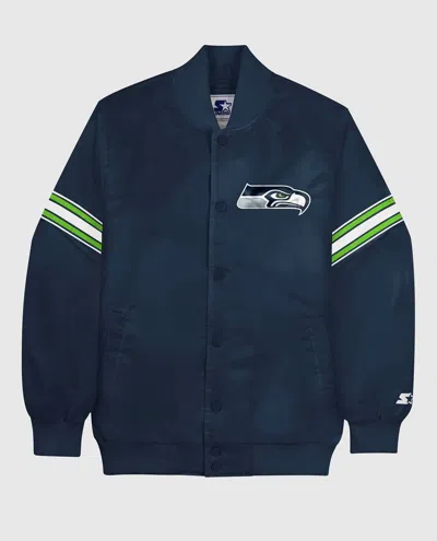 Starter Men's Seattle Seahawks Satin Full-snap Jacket In Navy In Blue