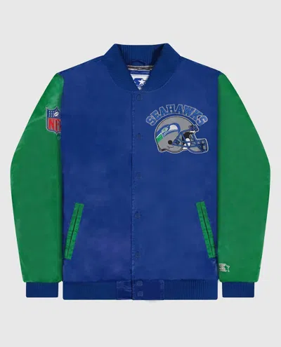 Starter Men's Seattle Seahawks Varsity Satin Full-snap Jacket In Blue