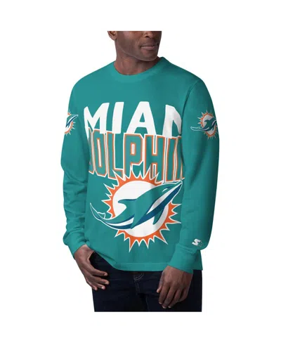 Starter Men's  Aqua Miami Dolphins Clutch Hit Long Sleeve T-shirt