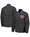 Starter Men's  Black New York Knicks In-field Play Fashion Satin Full-zip Varsity Jacket In Black