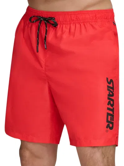 Starter Men's  Core Volley Flat Front Shorts In Red