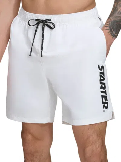 Starter Men's  Core Volley Flat Front Shorts In White