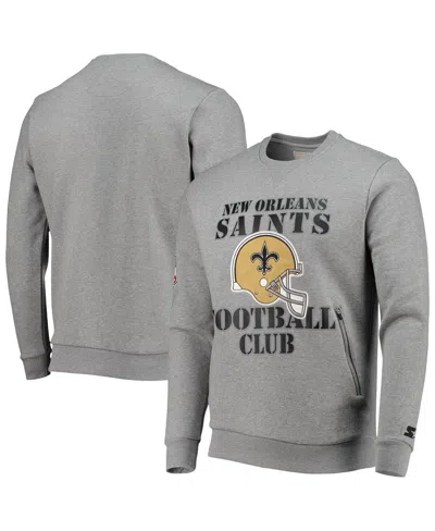 STARTER MEN'S STARTER GRAY NEW ORLEANS SAINTS LOCKER ROOM THROWBACK END ZONE PULLOVER SWEATSHIRT