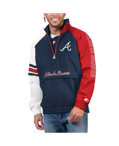 Starter Men's  Red, Navy Boston Red Sox Elite Raglan Half-zip Jacket In Navy,red