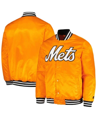 Starter Men's  Orange New York Mets Cross Bronx Fashion Satin Full-snap Varsity Jacket