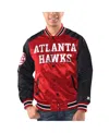 STARTER MEN'S STARTER RED, BLACK ATLANTA HAWKS RENEGADE SATIN FULL-SNAP VARSITY JACKET