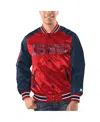 STARTER MEN'S STARTER RED, NAVY LOS ANGELES ANGELS VARSITY SATIN FULL-SNAP JACKET