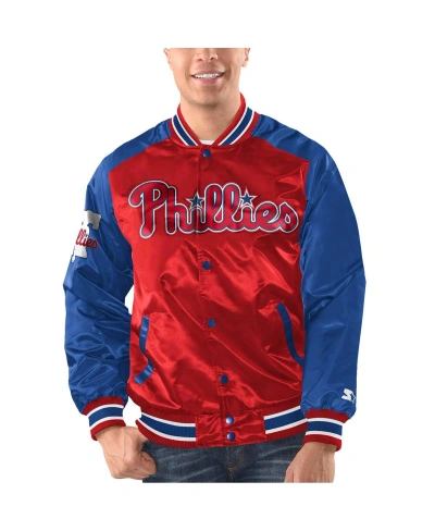 Starter Men's  Red, Royal Philadelphia Phillies Varsity Satin Full-snap Jacket In Red,royal