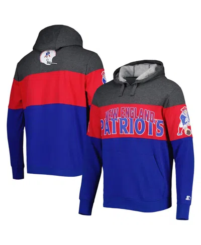 Starter Men's  Royal, Heather Charcoal New England Patriots Extreme Vintage-like Logos Pullover Hoodi In Royal,heather Charcoal