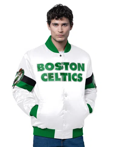 Starter Men's  White Boston Celtics Triple Option Varsity Full-snap Satin Jacket