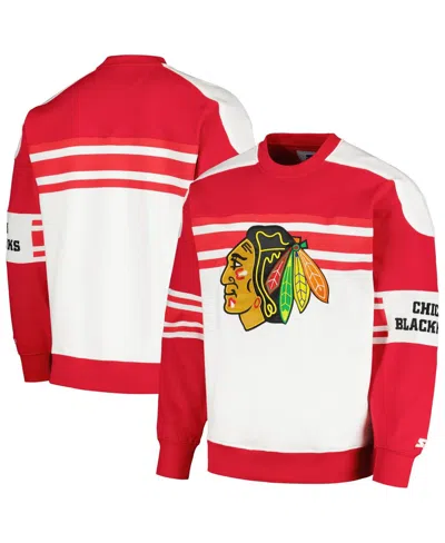 Starter Men's  White Chicago Blackhawks Defense Fleece Crewneck Pullover Sweatshirt