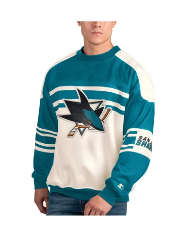 Starter Men's  White San Jose Sharks Defense Fleece Crewneck Pullover Sweatshirt