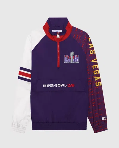 Starter Men's Super Bowl Lviii Nylon Elite Half-zip Pullover Jacket In Violet In Purple