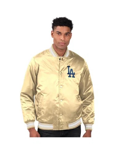 Starter Men's Tan Los Angeles Dodgers Locker Room Satin Full-snap Varsity Jacket In Yellow