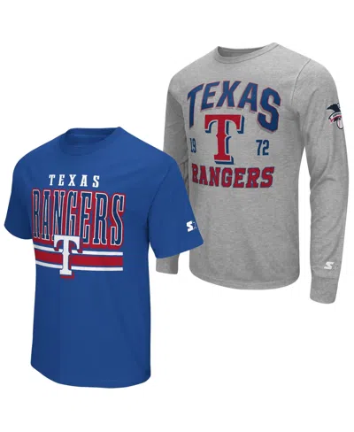 Starter Men's Texas Rangers Cotton-blend Long Sleeve And Short Sleeve T-shirt, 2-piece Set In Animal Print