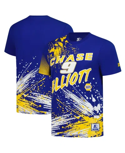 Starter Men's Touchdown Extreme Chase Elliott Screen-printed Crewneck T-shirt In Blue