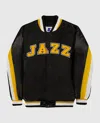 Starter Men's Utah Jazz Varsity Satin Full Snap Ace Jacket In Black In Black