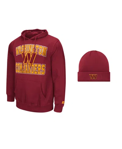 Starter Men's Washington Commanders Graphic Midweight Hoodie And Cuffed Knit Hat, 2-piece Set In Red