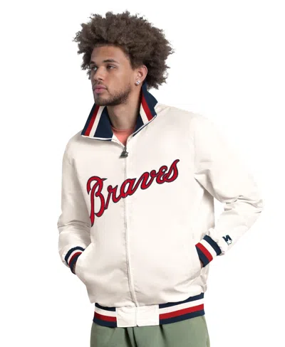 Starter Men's White Atlanta Braves The Captain Cooperstown Logo Full-zip Varsity Jacket In Animal Print