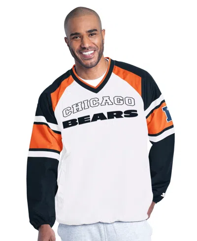 Starter Men's White Chicago Bears Infield Play Raglan V-neck Pullover Jacket In Multi
