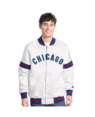 Starter Men's White Chicago Cubs Cooperstown Scout Full-snap Varsity Jacket In Blue
