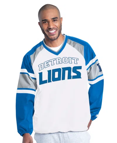 Starter Men's White Detroit Lions Infield Play Raglan Pullover Jacket In Multi