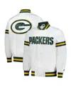 Starter Men's White Green Bay Packers Scout Full-snap Varsity Jacket In Animal Print