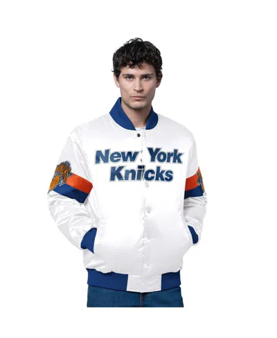 Starter Men's White New York Knicks Triple Option Varsity Full-snap Satin Jacket