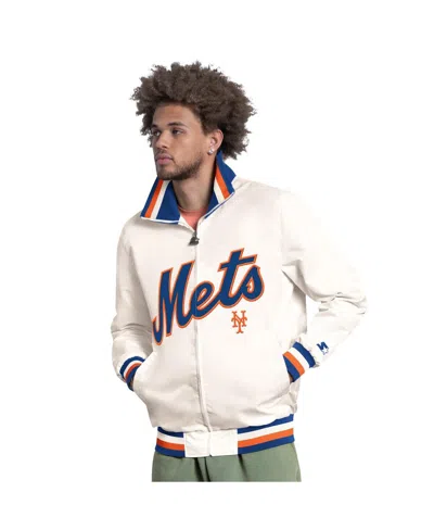 Starter Men's White New York Mets The Captain Cooperstown Logo Full-zip Varsity Jacket In Neutral