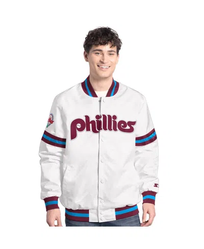 Starter Men's White Philadelphia Phillies Cooperstown Scout Full-snap Varsity Jacket In Multi