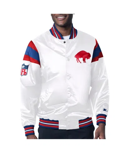 Starter Men's White/royal Buffalo Bills Vintage-like Satin Full-snap Varsity Jacket In White,royal